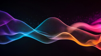 Fototapeta premium Abstract flowing waves of light with gradient colors on a dark background with particles floating