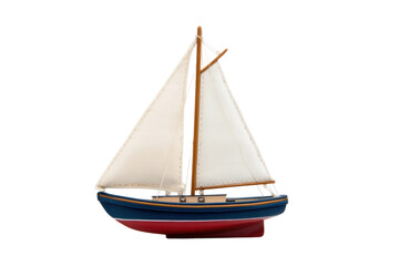 Obraz premium Classic wooden sailboat model with white sails on a black background, cut out