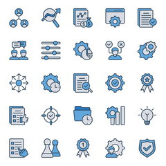 Filled blue outline icons set for Management.
