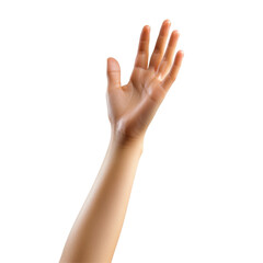 Obraz premium Extended hand reaching out against a clean white background for invitation or assistance, Extended hand isolated on white background