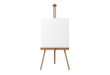 wooden easel with white canvas for art isolated on white or transparent png