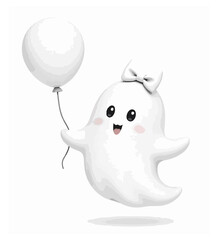 A cute simple line drawing of a ghost wearing a pumpkin on transparent background