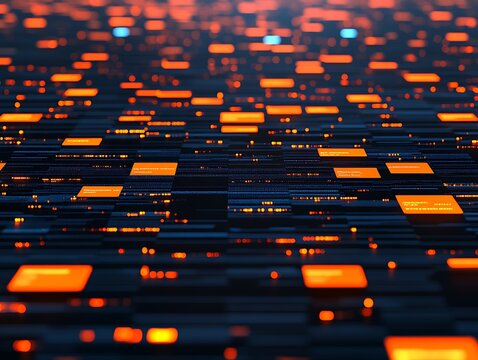Abstract digital data array with orange highlighted information blocks displayed - Powered by Adobe