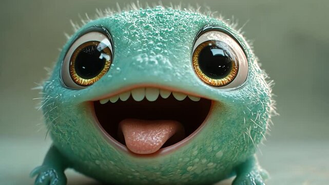 Cute, cartoonish frog character smiling with tongue out, vibrant colors