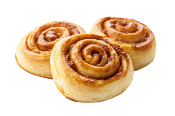 Freshly baked cinnamon rolls with golden brown glaze, cut out