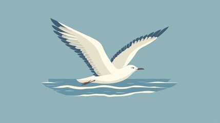 Obraz premium Seagull in Flight Over Calm Waters Illustration of a Bird Soaring with Extended Wings Nature