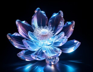 A colorful crystal flower illuminated on a black background