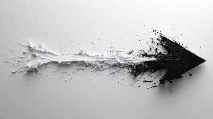 Abstract monochrome arrow artwork conveys directional flow, transitioning from textured white to a dark, expressive form.