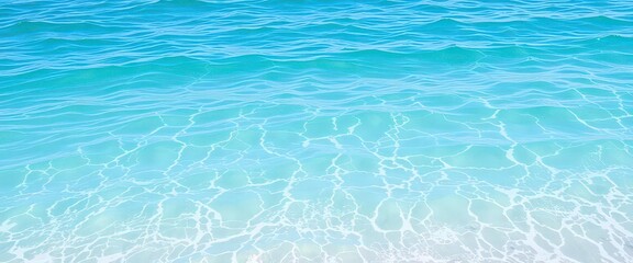 Obraz premium Tranquil emerald sea, gentle waves caress a pristine shore, bright, sun