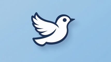 Fototapeta premium Stylized Bird Icon with Spread Wings on Blue Background Ideal for Social Media Communication