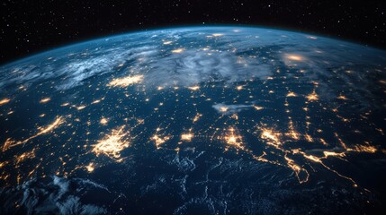 Obraz premium Nighttime View of Earth with City Lights and Stars Above