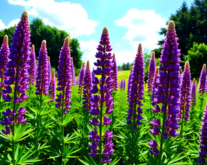 Lavender under the sky banner design in closeup in the sunlight. A romantic background of blooming summer flowers.