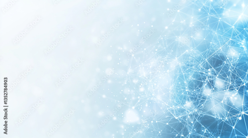 Poster abstract light blue background with connected dots and lines forming a network structure design