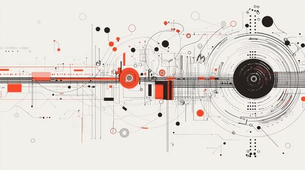 Obraz premium Abstract futuristic design combining geometric shapes and lines in red and black color scheme