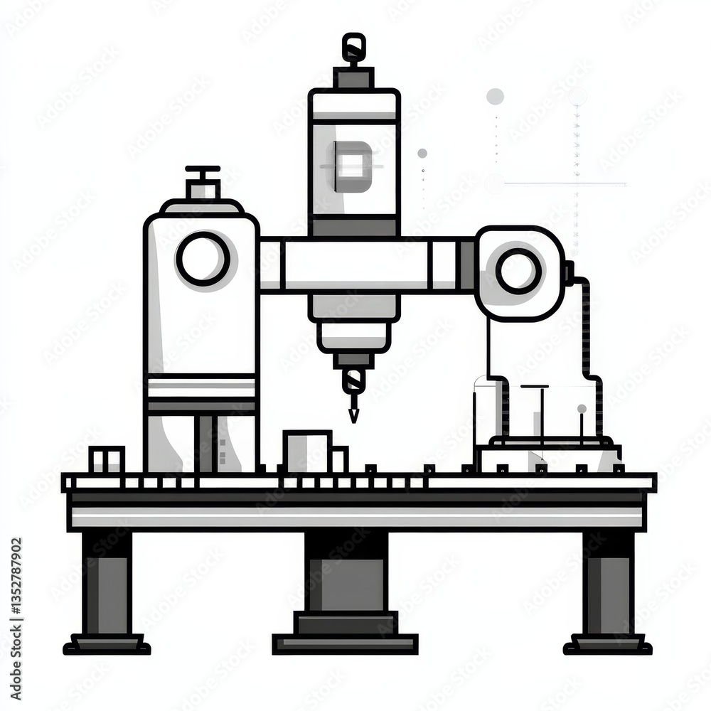 Aufkleber automated milling machine illustration with modern minimalist design in black and white
