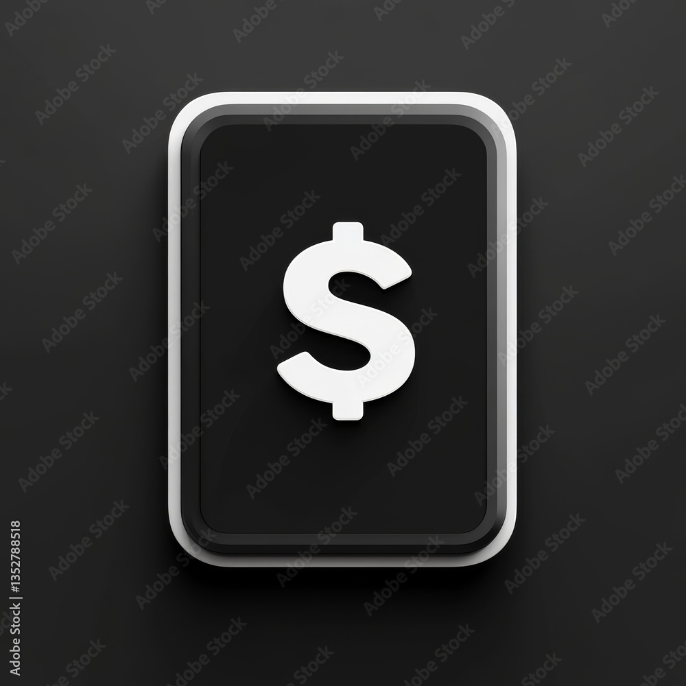Poster dollar symbol on a black card - financial icon representation in minimalist style.