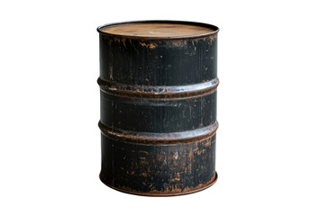 Rusty metal barrel on black background, cut out