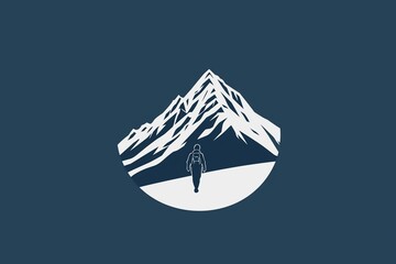 Person at Mountain Peak Adventure Exploration Minimalist Graphic
