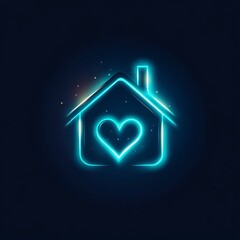 Neon House with Heart: A Symbol of Home and Love, Shining Brightly in the Darkness of Night