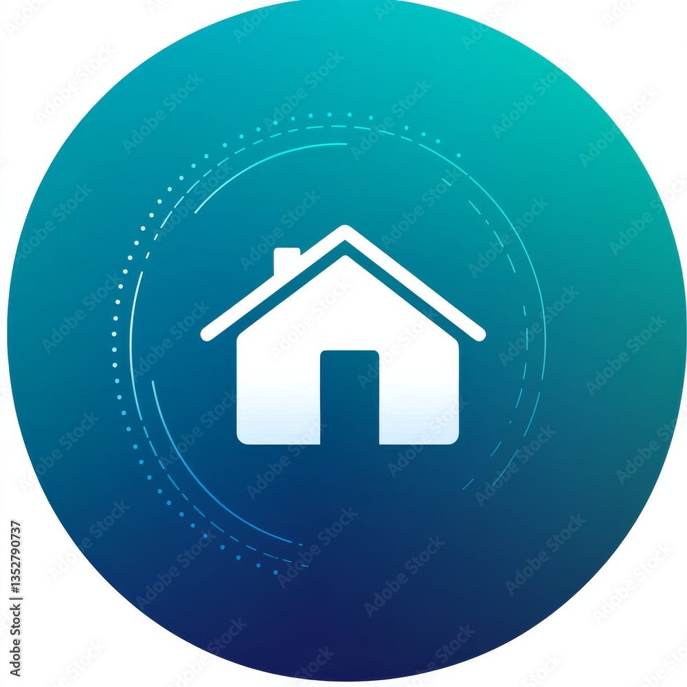 Poster simple home icon on gradient circle with tech details: digital house, smart home concept