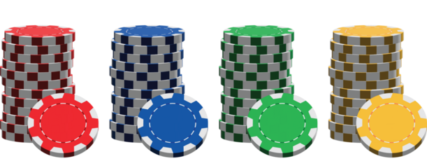 Isolated casino chip stacks in different colors
