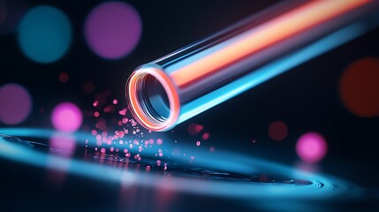 Vibrant Glowing Neon Tubes and Pink Particles on Dark Background