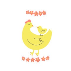 easter egg decorated with hen and chicken