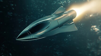 Fototapeta premium Futuristic Rocket Launching into Space with Bright Exhaust Flame