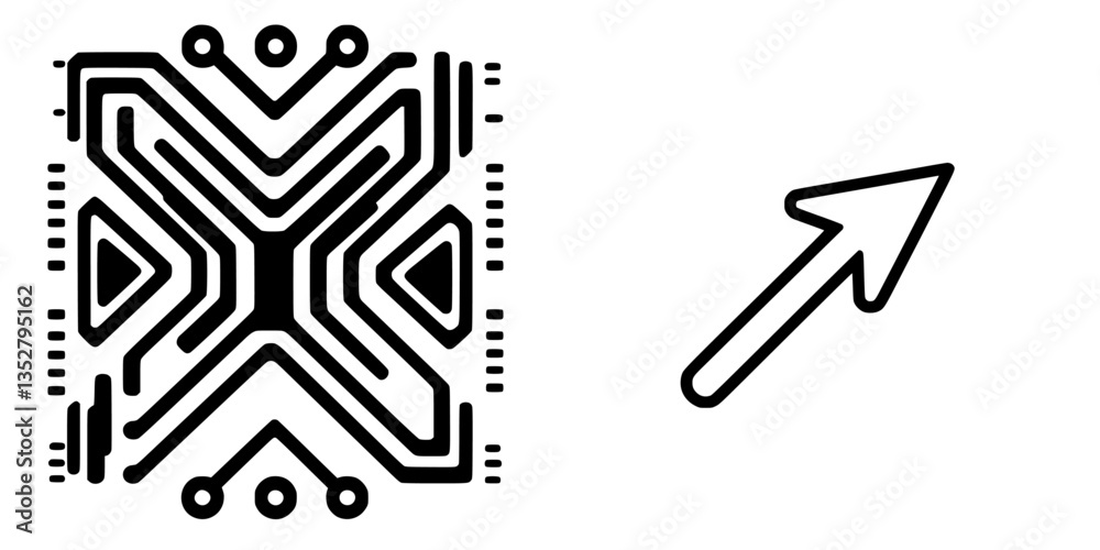 Poster abstract pattern featuring intricate lines and shapes with an upward arrow design