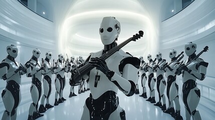 Futuristic Symphony: Orchestral Robots in a Modern Hall