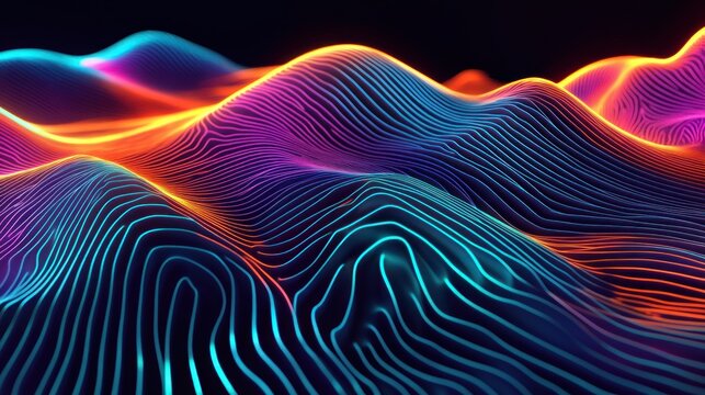 Vibrant Neon Waves Abstract Digital Art for Modern Design and Technology Themes