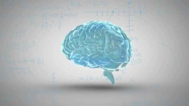 Animation of transparent brain over geometric diagrams and mathematical equations