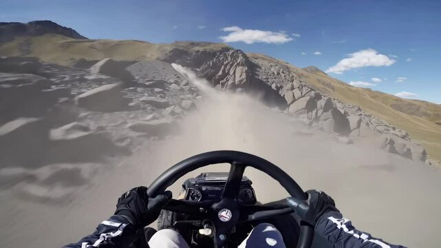 High cliff track tests drivers' reflexes in dramatic drift showdown, where drift angles push boundaries under scorching sun, drift narrative engaging high-stakes stock audiences.