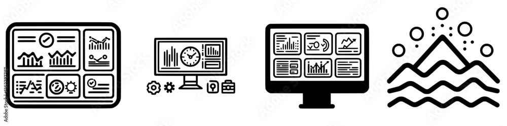 Fototapete visual representation of data analysis tools and metrics with graphs and charts on multiple screens