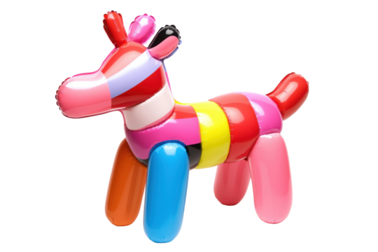 Colorful inflatable animal balloon sculpture on black background, cut out