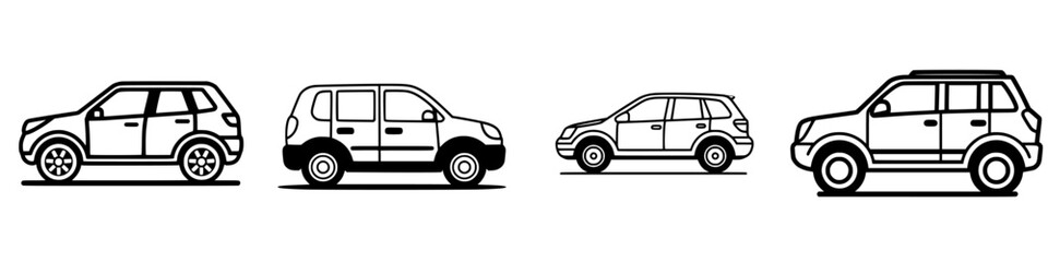 Fototapeta premium Variations of compact vehicles in a minimalist design showcasing automotive evolution through time and style