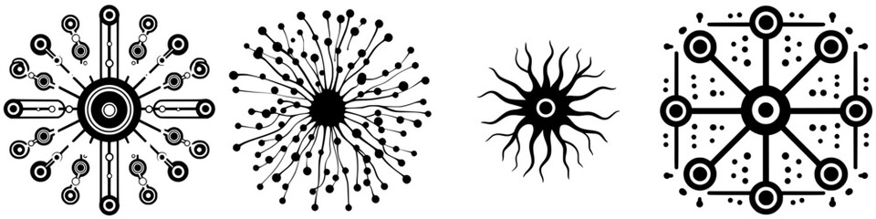 Intricate black and white abstract designs representing energy and connectivity in modern art