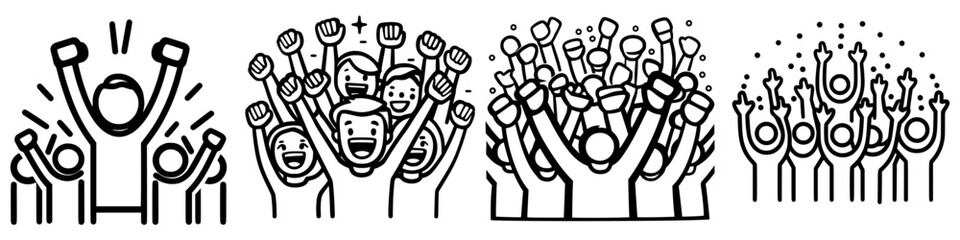 Crowd celebrating with raised hands and joyful expressions at a lively event or gathering during daytime