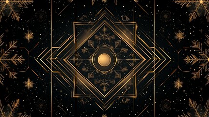 Golden Geometric Snowflake Mandala Design
