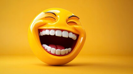 Laughing Emoji with Big Smile and Closed Eyes on Yellow Background