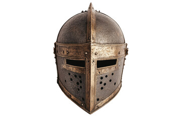 Obraz premium Medieval iron helmet with faceguard and perforations, cut out