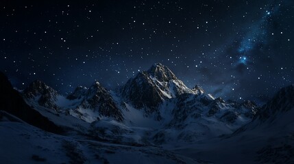 Majestic Night: Snow-Capped Peaks Under Starry Sky