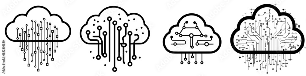 Poster abstract representations of cloud technology showing data flow and circuit patterns