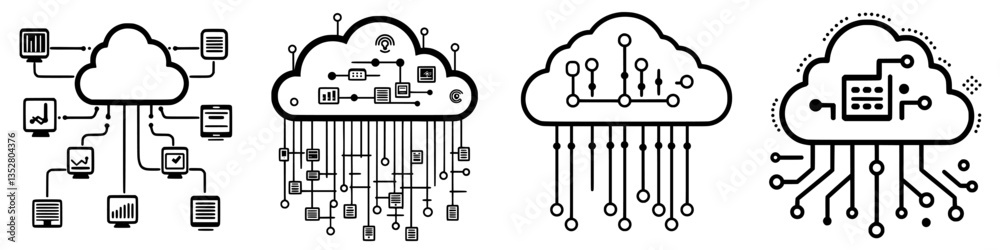 Poster modern data storage concepts represented by cloud computing icons and network connections