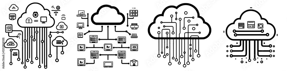 Poster cloud computing concepts illustrating data flow and connectivity between devices and services