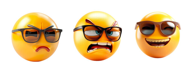 Set of Cool Emojis, Isolated on Transparent Background. PNG Element.