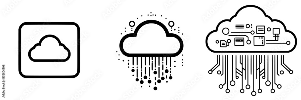 Poster diverse cloud icons illustrating different design styles and functions