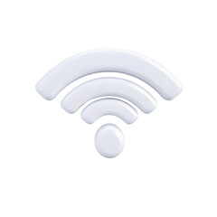 A stylized 3D rendering depicts a wireless signal icon, featuring curved lines emanating from a central dot, 