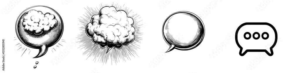 Poster creative and expressive speech bubbles with various styles and effects displayed in a simplistic des