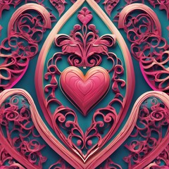 Ultra-Detailed Ornate 3D Love Heart Icon &ndash; Symmetrical Vector Emblem with Vibrant Pattern